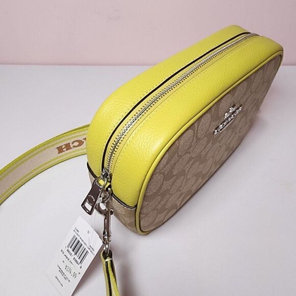 Coach CJ582 Signature Jamie Camera Bag Crossbody Handbag Light Khaki Key Lime - Picture 4 of 7